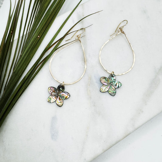 Plumeria Abalone Hoops