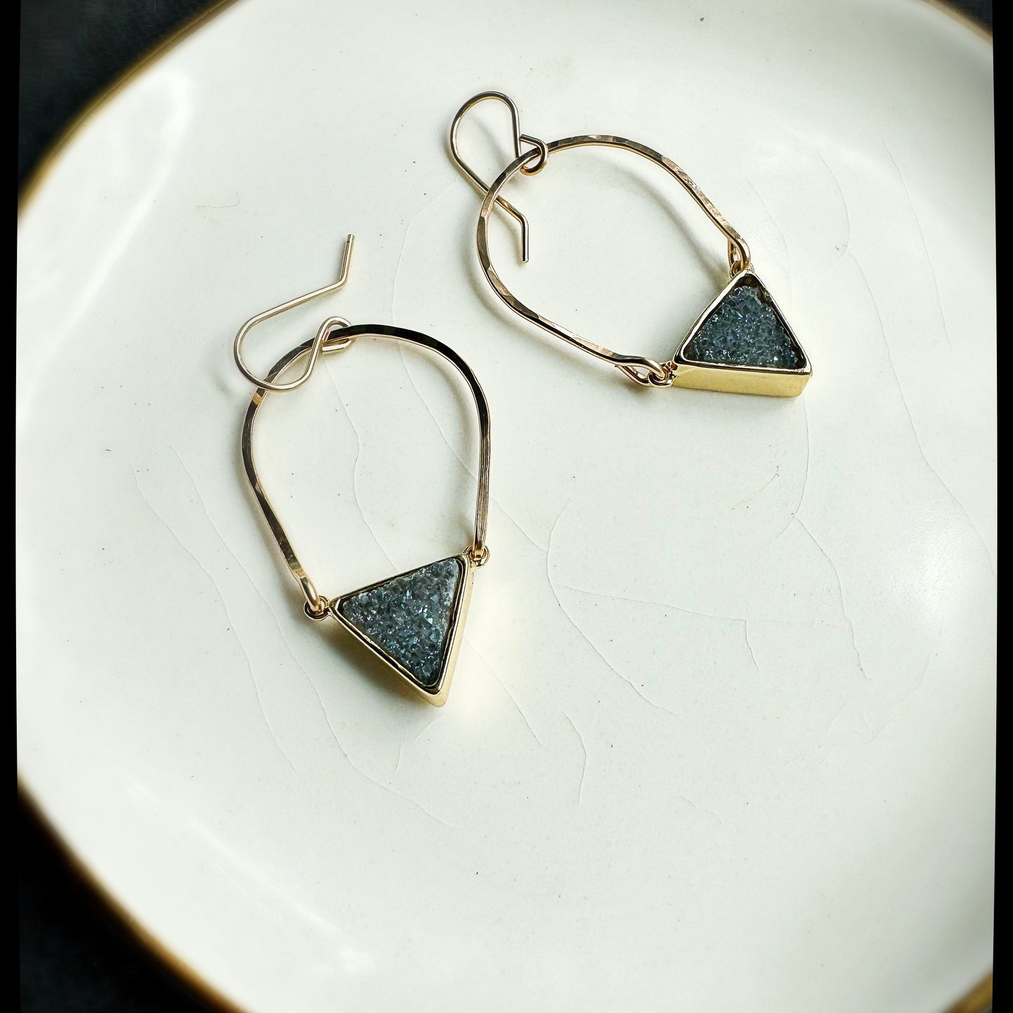 Druzy Triangle Hoops