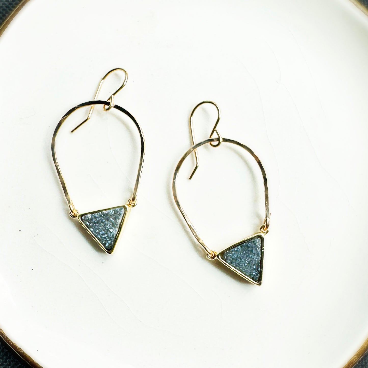 Druzy Triangle Hoops